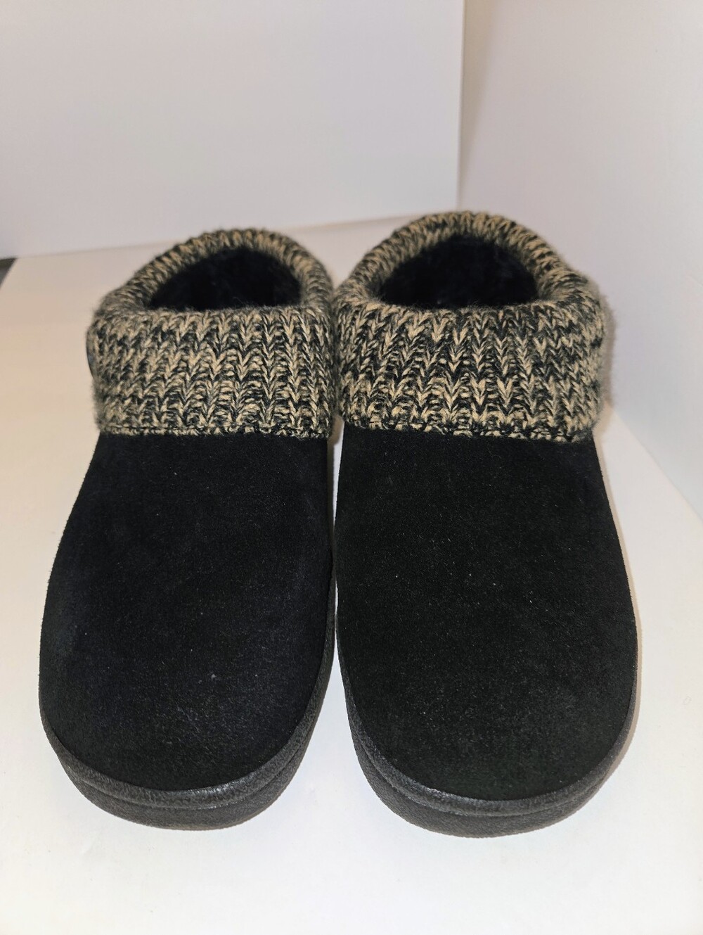 Clarks Women's 7 Black Suede Slip-On Clog with Marled Knit Cuff - Picture 4 of 12
